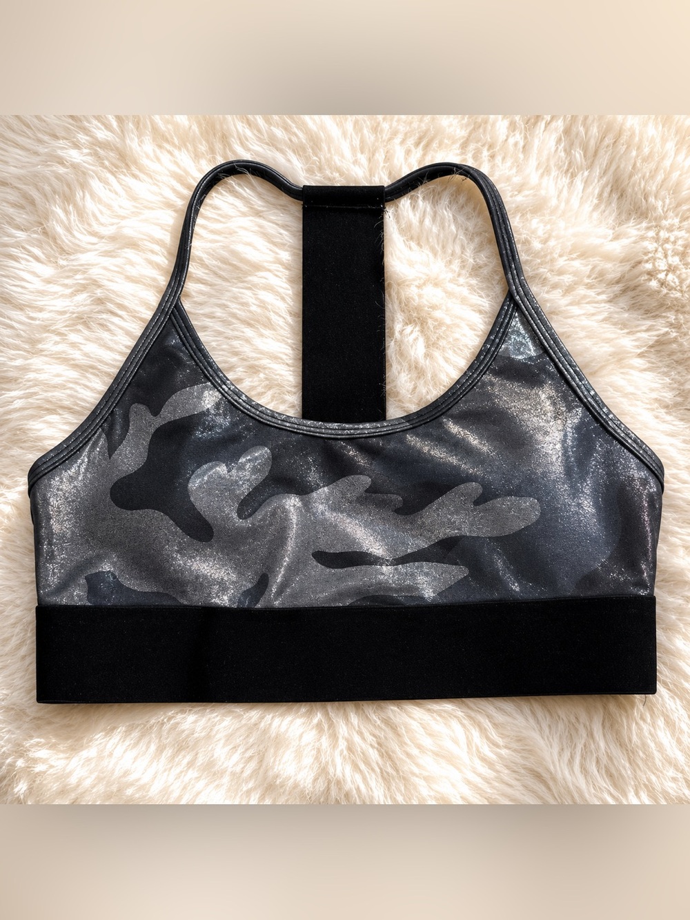Noli Black Gray Shimmer Camo Sports Bra Medium Support Size M